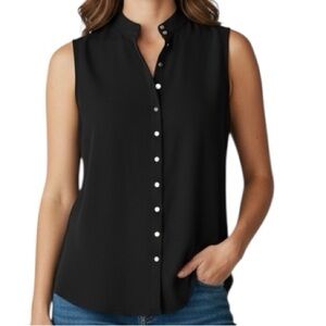 NWT WHITE HOUSE BLACK MARKET Black Sleeveless Button-Up Blouse Top Size Medium